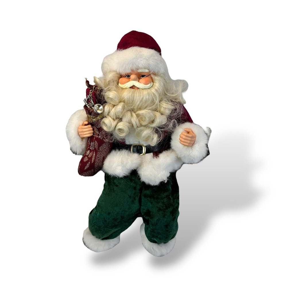 VTG Santa Claus Shelf Sitter Christmas Holiday Decoration Maroon Green